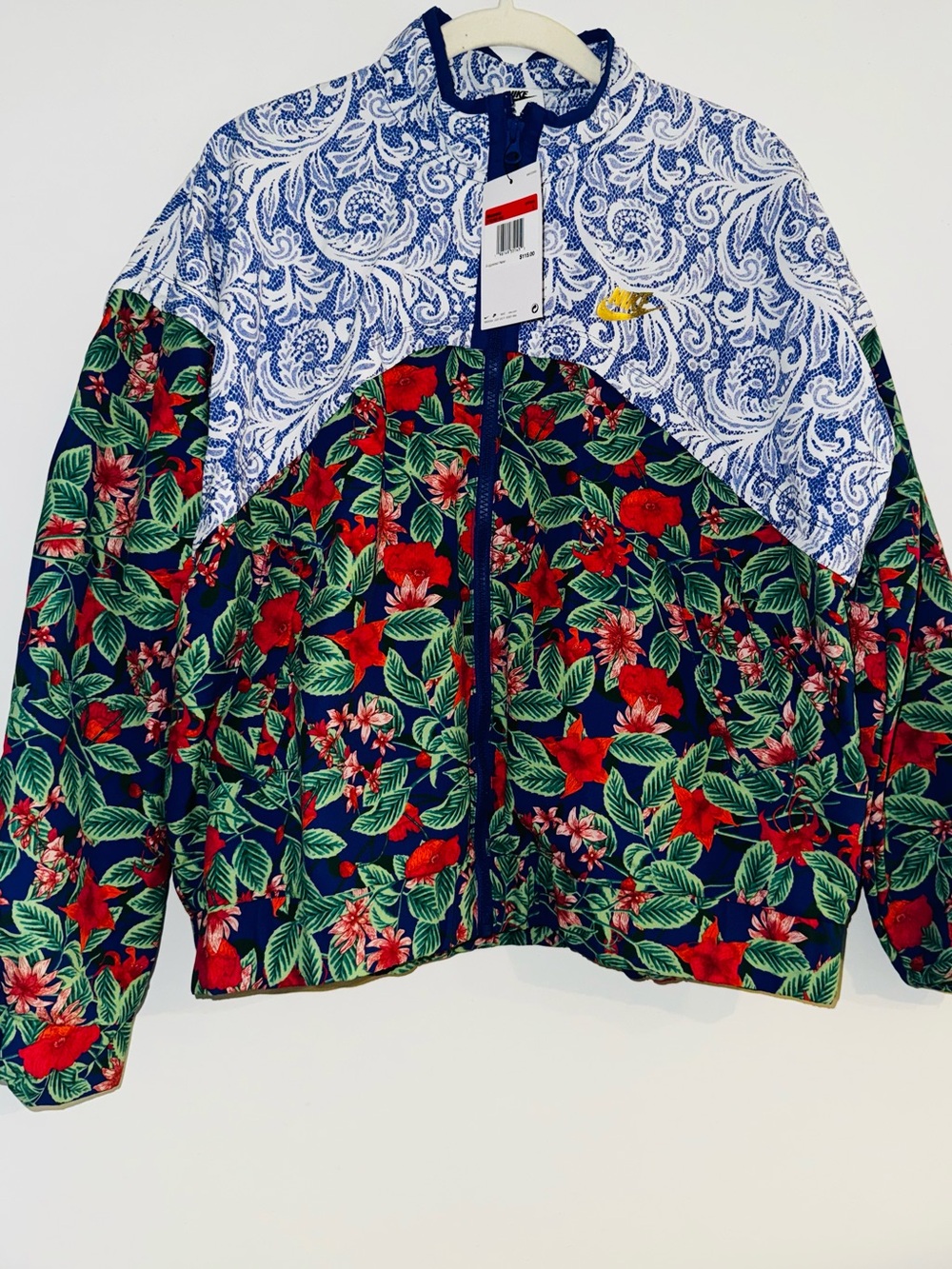 Nike Women’s Floral Paisley Full Zip Running Jacket Blue Multicolor L NWT